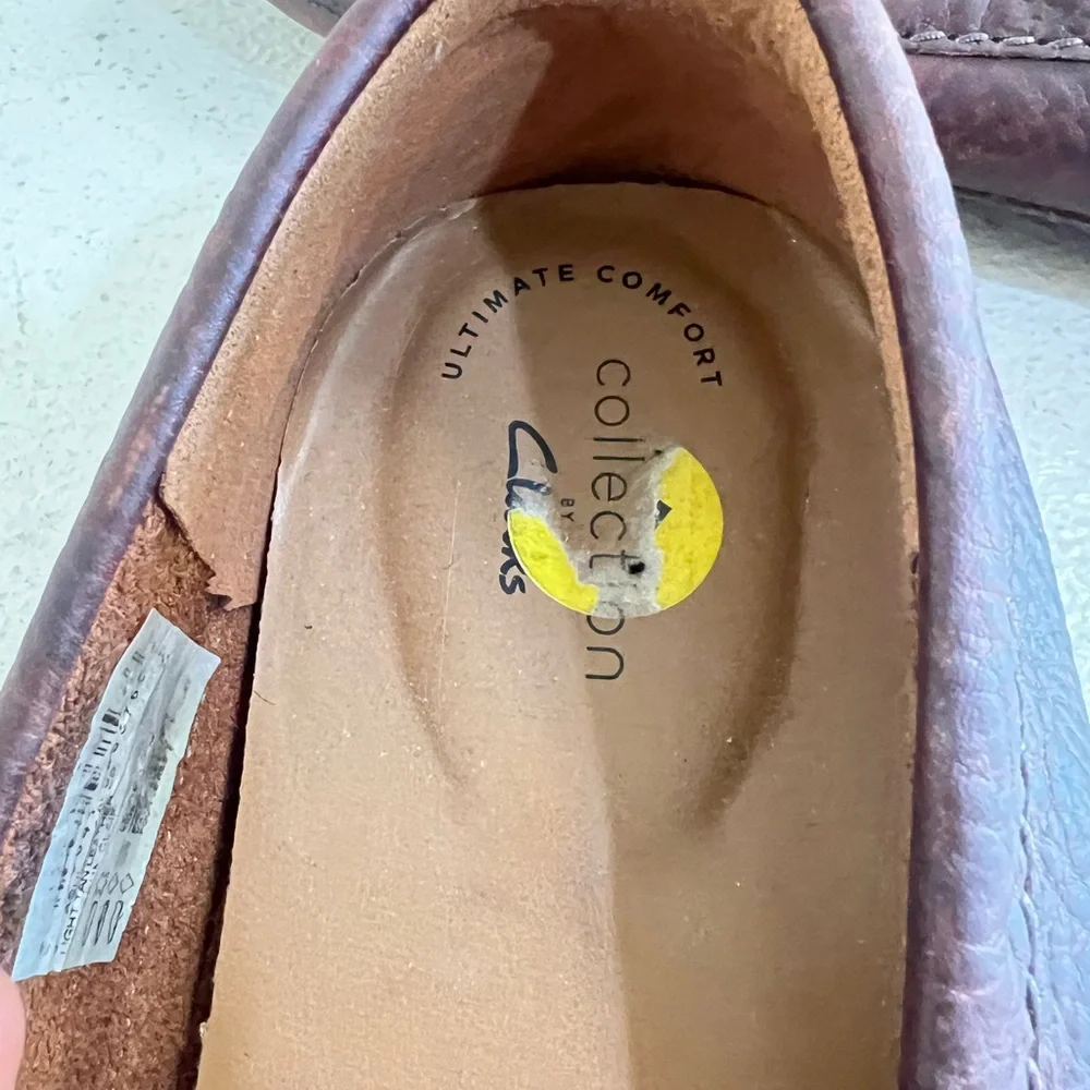 Clarks Men's Comfort Slip‎ On Brown Leather Loafers Brown Driving Shoes Work 13